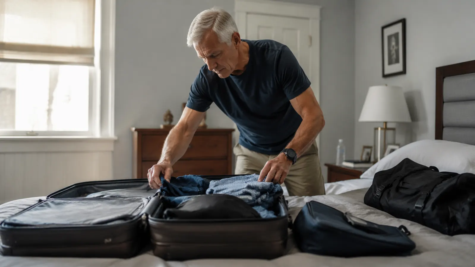 Organized suitcase with packing cubes and rolled clothes showing deliberate weight distribution
